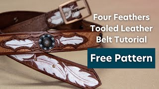 Four Feathers Tooled Leather Belt [upl. by Burkhard692]