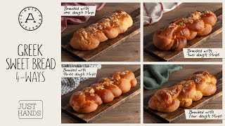 4 Ways to Braid a Greek Sweet Bread “Tsoureki”  Akis Petretzikis [upl. by Larimer155]