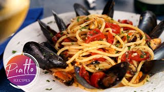 Seafood Pasta Recipe  SPAGHETTI with MUSSELS White Wine and Tomatoes [upl. by Roosevelt]