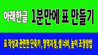 컴퓨터 한글 표 만들기 기초 강의 표 작성과 관련한 단축키  영역지정 셀 너비 높이 조정방법한컴오피스 아래한글 2020 배우기 [upl. by Luoar843]