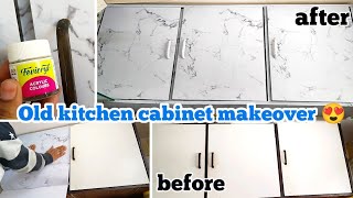 Kitchen cabinet makeover 😍how to install wallpaper on furniture at home 🏡 self adhesive wallpaper [upl. by Nelia]