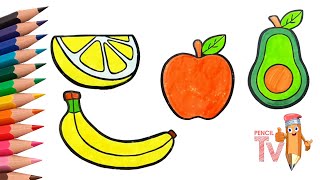 How to draw a lemon banana raspberry pomegranate avocado easily [upl. by Adne]