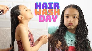 HOW TO KIDS HAIR WASH DAY ROUTINE  WavyCurly Girl Hair Tutorial [upl. by Adyl]