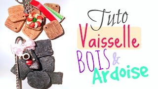 Tuto FIMO Assiettes en ardoise et plateaux en bois  Vaisselle miniature [upl. by Enyamart]