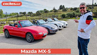 Las cuatro generaciones del MAZDA MX5  Prueba  Test  Review en español  cochesnet [upl. by Bernadette873]