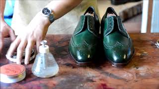 How to mirrorshine Carmina Loden Shell Cordovan Derby SHoe Shoeshine ASMR [upl. by Jorin]