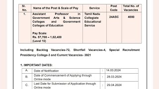 TRB  Government Arts amp Science Colleges 4000 Assistant Professor Notification Released [upl. by Etezzil]