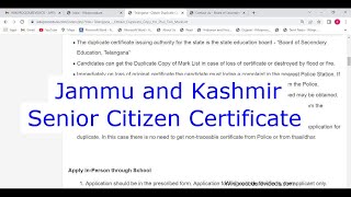 Jammu and Kashmir  Apply for Senior Citizen Certificate Online [upl. by Standing]