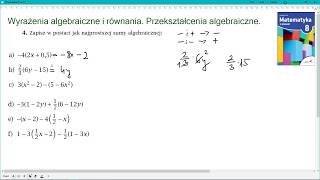 zad 4 str 47 WYRAŻENIA ALGEBRAICZNE I RÓWNANIA Matematyka z plusem 8 [upl. by Ayet]