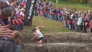 Husbands dropping wives at the North American Wife Carrying Competition [upl. by Atidnan588]