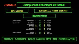 BUNDESLIGA  9ème journée 20242025  Résultats  Classements  Buteurs  Passeurs  Stats  Infos [upl. by Itoyj287]