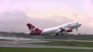 Virgin Atlantic Airways Boeing 747443 GVGAL Spectacular Take Off EGCC [upl. by Analad368]