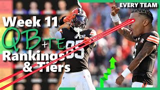 Week 11 Quarterback amp Tight End Rankings amp Tiers  Fantasy Football [upl. by Dihsar]