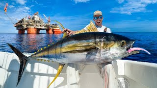 Monster Yellowfin Tuna Under Massive Oil Rig Catch Clean amp Cook NLBN Lure Tuna Fishing [upl. by Laks]