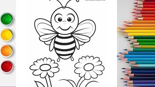 Beautiful Bee 🐝🐝 Drawing with flowers [upl. by Filomena]