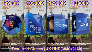 9900K vs 10900K vs 12900K vs 13900K  RTX 4090  Test in 11 Games  4K UHD3840x2160 [upl. by Voe]