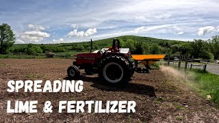 Preparing to Plant Corn Spreading Pelletized Lime amp Fertilizer Using 120hp [upl. by Imas]