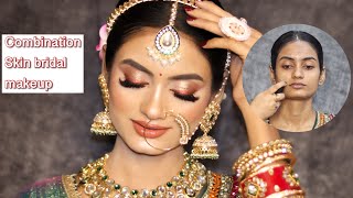 Combination skin bridal makeup tutorial step by step✅ Using affordable products [upl. by Rubel]