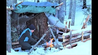 A Winters Day at our Bushcraft Shelter [upl. by Amo]