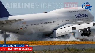 Lufthansa Boeing 7478is Dramatic Touch and Go at LAX  Airline Videos Live Capture [upl. by Lamori]