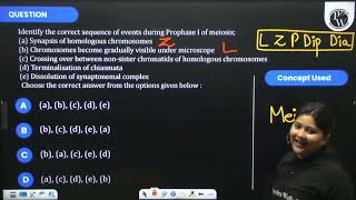 Identify the correct sequence of events during Prophase I of meiosis a Synapsis of homologous [upl. by Tallulah]