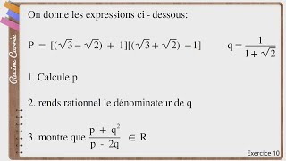 Maths  Exercice Corrigé  3ème  Racine Carrée Activités numériques  Fascicule ADEM Exercice 10 [upl. by Mears887]