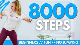 8000 steps at home  Beginner Friendly NO jumping Walking Workout modifications [upl. by Mathur]