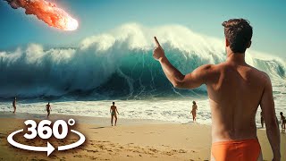 360° ESCAPE TSUNAMI DISASTER  Asteroids Hit at the Beach Realistic Video in 4K Ultra HD [upl. by Nahoj841]