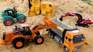 Compilation of excavator dump truck and tractor playing in the sand  Toy car story [upl. by Aicatsue]