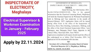 Electrical Supervisor amp Workmen Examination 2025 Inspectorate of Electricity Meghalaya [upl. by Bertilla]