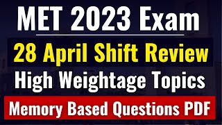 MET 2023 28 April Paper Review MET 2023 Memory Based Questions  MAHE Exam  Manipal Entrance Exam [upl. by Jakie466]