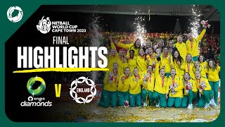 Netball World Cup Final Highlights  Australian Diamonds Vs England Roses [upl. by Aliekahs]