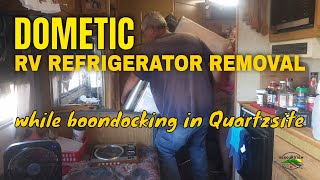 Dometic RV Refrigerator Removal from 1993 Fleetwood Southwind in Quartzsite [upl. by Aicel430]