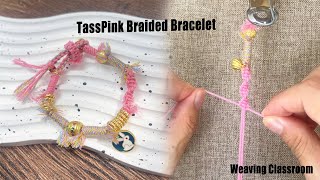 Rope weaving class today is Furry TassPink Braided Bracelet [upl. by Ynnatirb75]