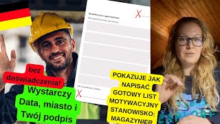 Jak napisać list motywacyjny po niemiecku na stanowisko magazynier bez doświadczenia [upl. by Leicester]