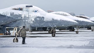 US F15 Fighter Jets Takeoff from Frozen Air Base at Full Afterburners [upl. by Erdreid]