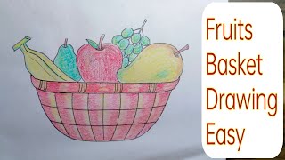 fruitbasketdrawing  falon ki tokri Ka Chitra kaise banaen  फलों की टोकरी का चित्र [upl. by Adamis]