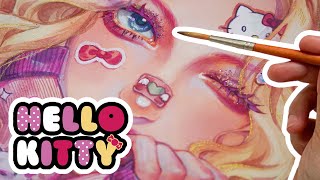 Drawing Semi Realistic Style  HELLO KITTY Makeup 💄 Inspired hutachan [upl. by Romain]