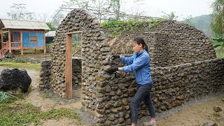 TIMELAPSE START to FINISH Alone Building Stone House  BUILD LOG CABIN with many stone [upl. by Drehcir]