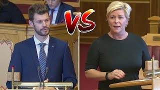 Siv Jensen FrP og Bjørnar Moxnes R i munnhuggeri om statsbudsjettet 2019 [upl. by Jay]