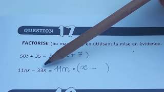 Q 17 du CE1D mathématique 2023 Factorisation par la mise en évidence [upl. by Eleets403]