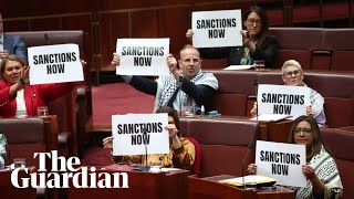 Lidia Thorpe and Greens protest Albanese government’s Gaza response in Senate [upl. by Yodlem]