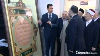 President Bashar alAssad visits Damascus mosque as fighting continues in Syria [upl. by Eidod83]