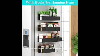 4 Pack Magnetic Spice Storage Rack Organizer for Refrigerator and Oven Black Fridge Organizers [upl. by Klump]