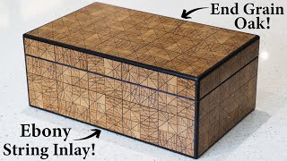 Oak End Grain Inlaid Box With 1500 String Inlays [upl. by Eedissac830]