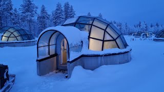 Kakslauttanen Arctic Resort West Village Glass Igloo tour [upl. by Anoval]