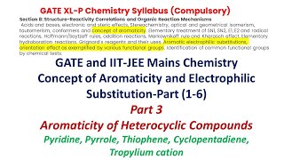 Aromatic Compound Hindi Part 3 Aromaticity of heterocyclic compounds pyridine pyrrole thiophene [upl. by Etty]