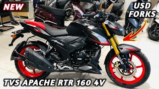 New TVS Apache RTR 160 4V With USD Forks Detailed Review  On Road Price Seat height And Features [upl. by Urson247]