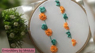 Floral border designs using ribbon embroidery  Beginner friendly हात की सिलाई [upl. by Aniwde]