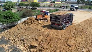 New Dozer Skills On Next Update Video Of Land Filling Project With Stronger Truck5T Spreading Dirt [upl. by Aicercul]